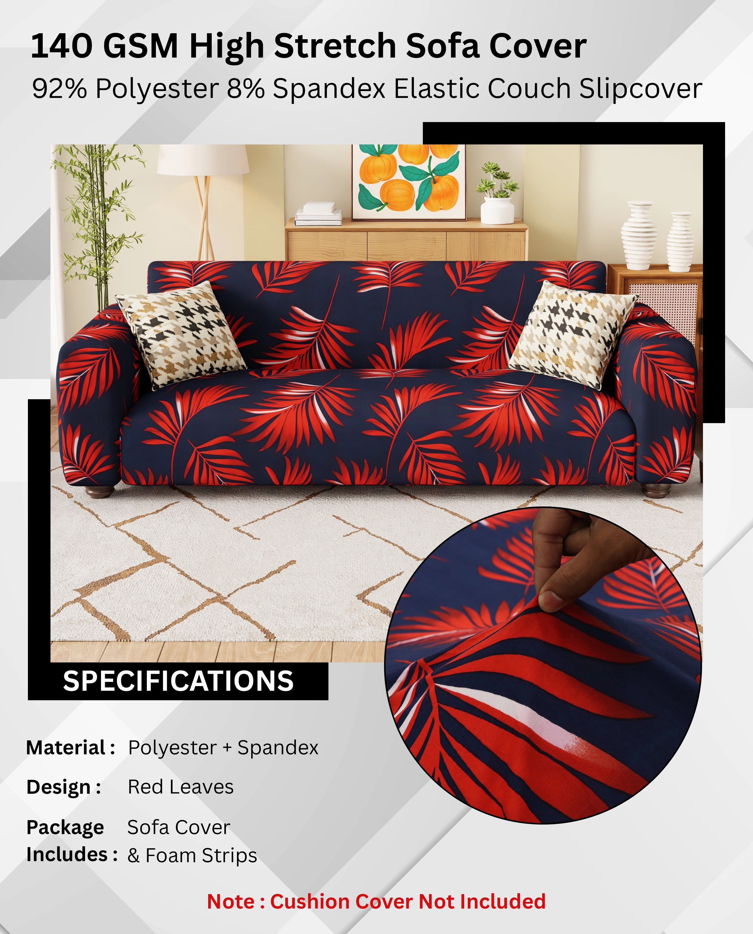Lukzer Polyester Sofa Cover Red Leaves (SC-015-01)