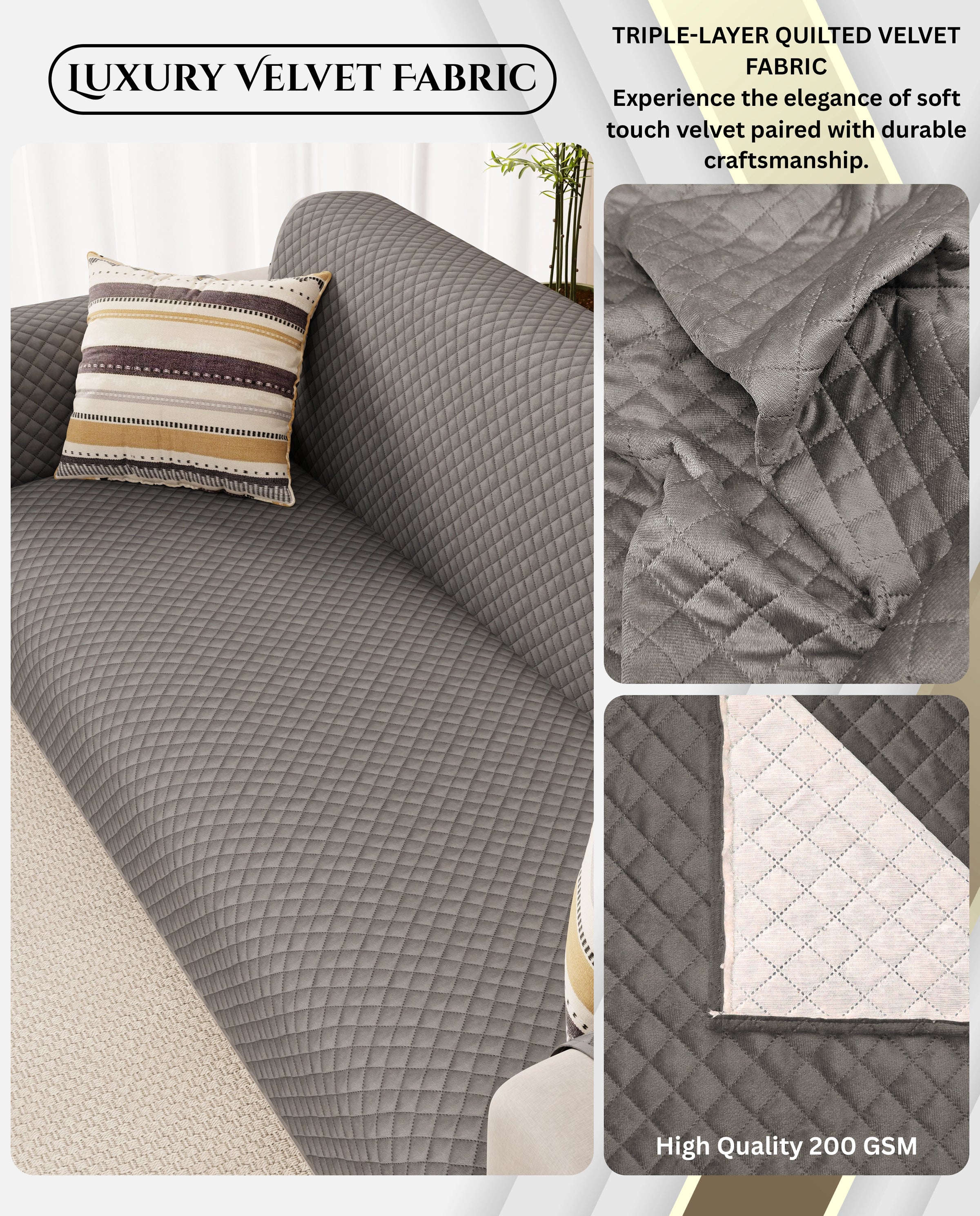 Lukzer Quilted Velvet Sofa Mat Silver Dust (SC-196-01)