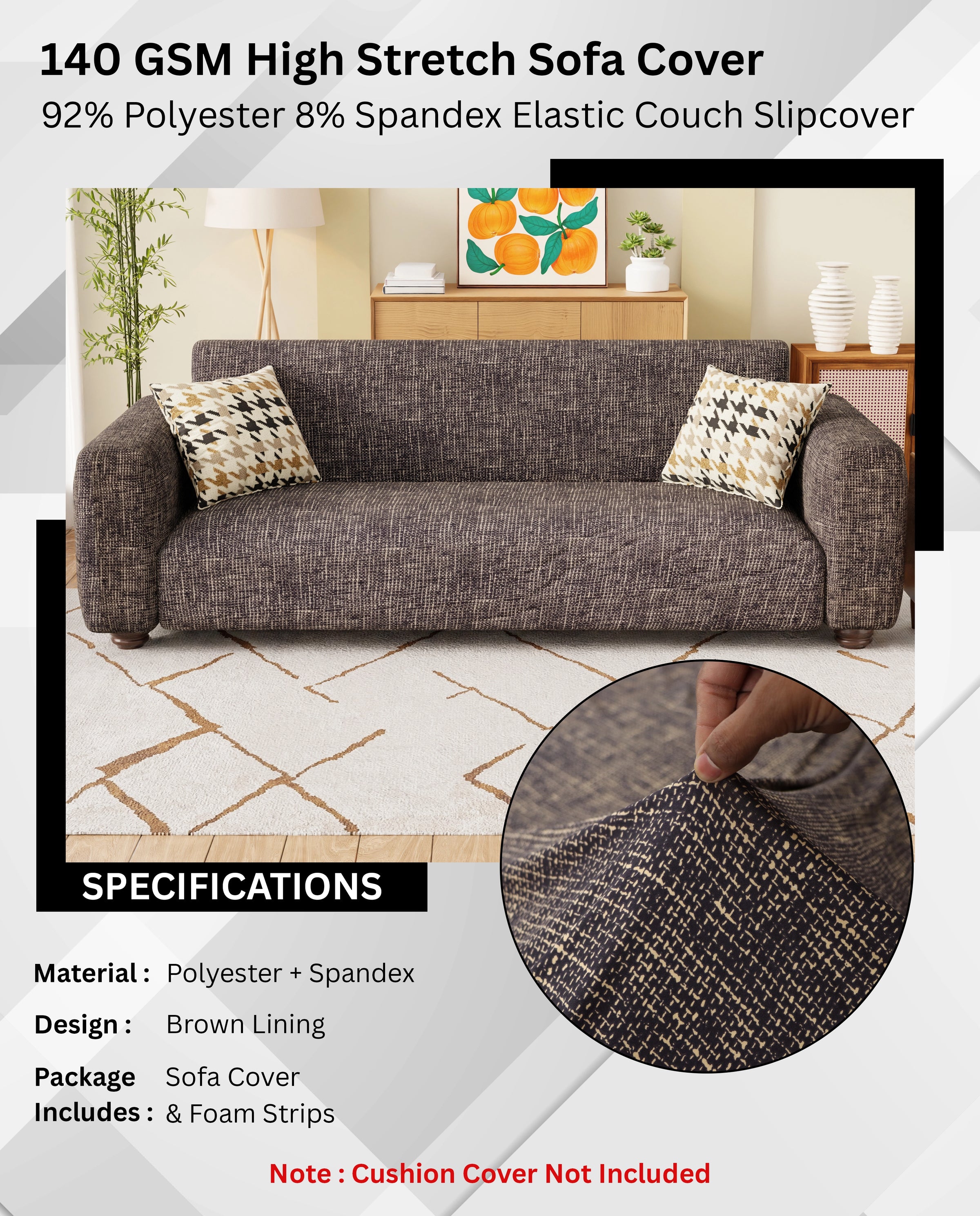 Lukzer Polyester Sofa Cover  Brown Lining (SC-024-01)