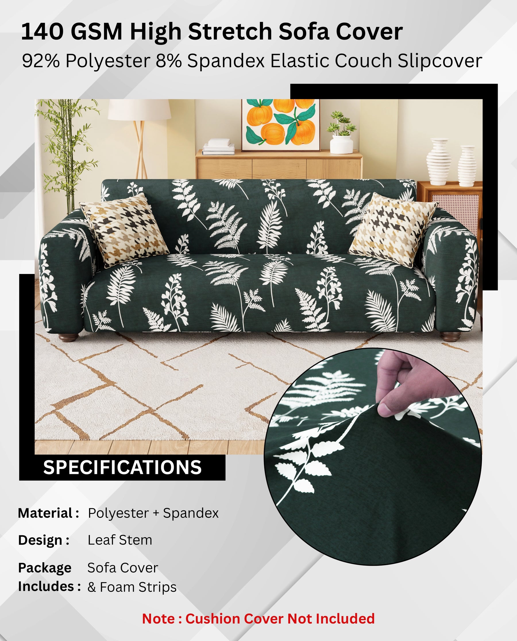 Lukzer Polyester Sofa Cover Leaf Stem (SC-007-01)