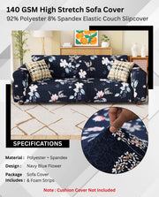Lukzer Polyester Sofa Cover - Navy Blue Flower (SC-012-01)