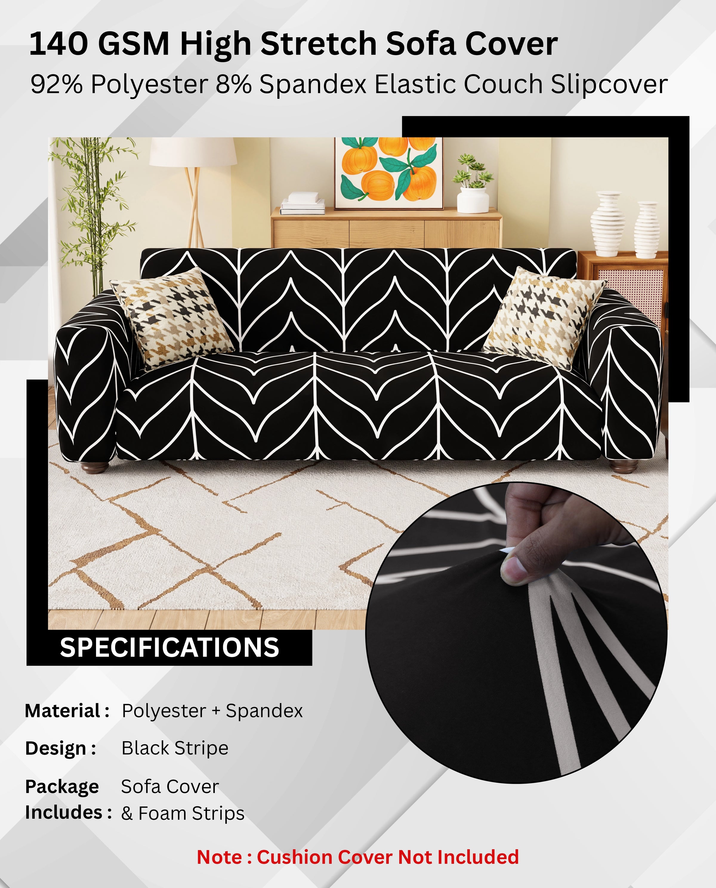 Lukzer Polyester Sofa Cover Black Stripe (SC-027-01)