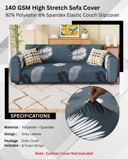 Lukzer Polyester Sofa Cover - Grey Leaves (SC-006-01)