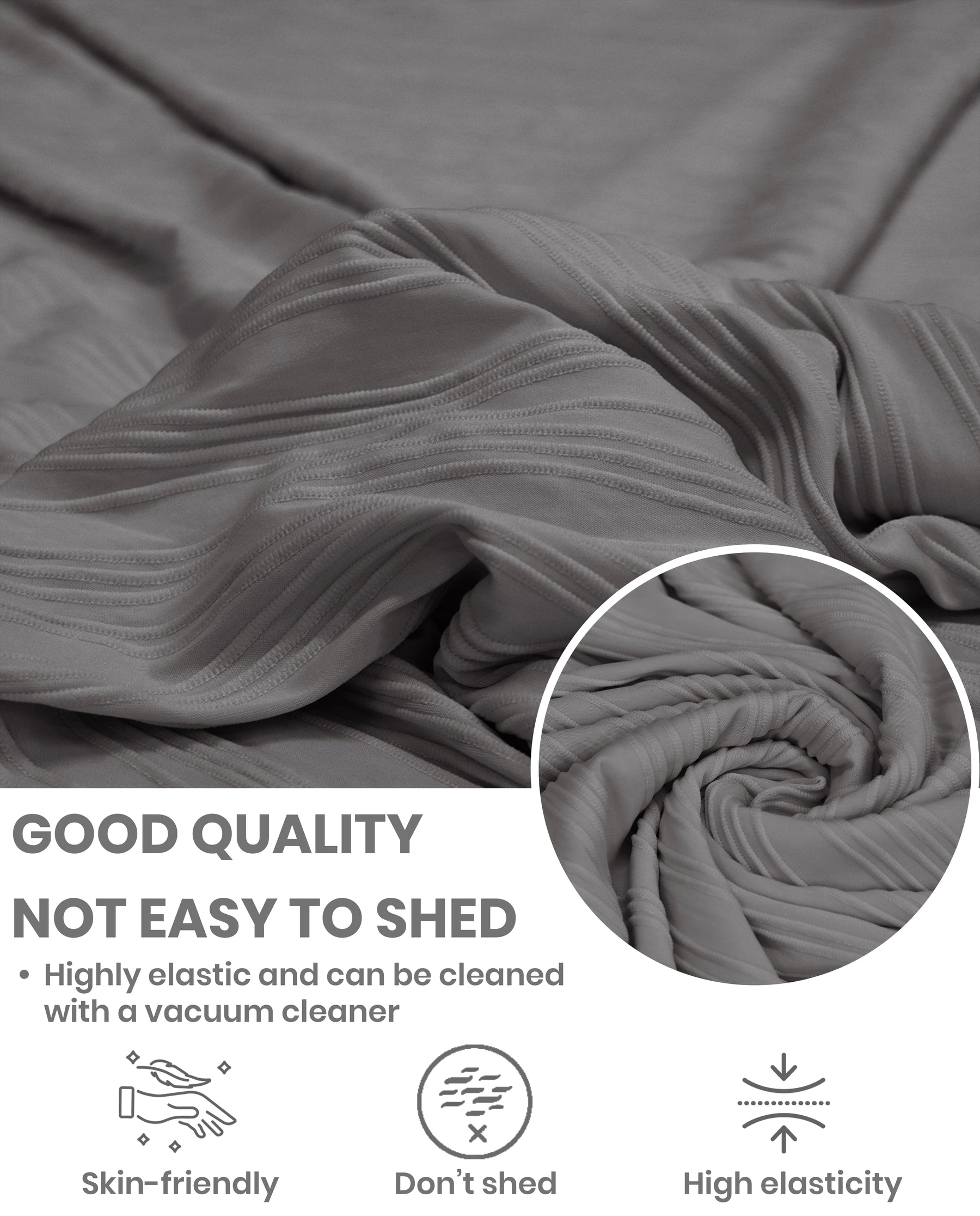 Lukzer Pastel Shades Textured Sofa Cover - Dark Grey Wavy Stripes (SC-147-01)