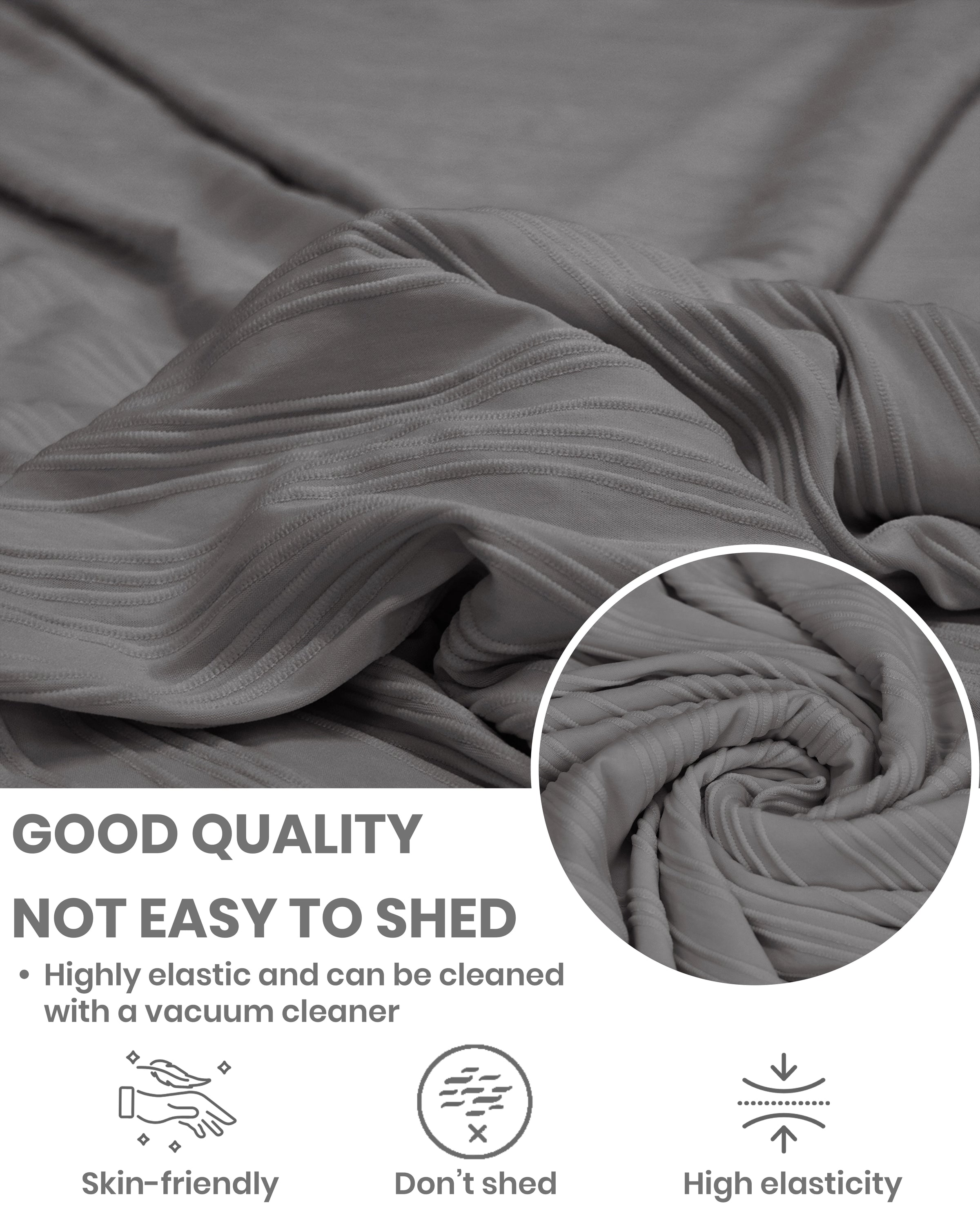 Lukzer Pastel Shades Textured Sofa Cover - Dark Grey Wavy Stripes (SC-147-01)