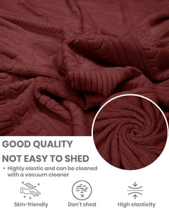 Lukzer Pastel Shades Textured Sofa Cover - Deep Maroon Zigzag (SC-138-01)