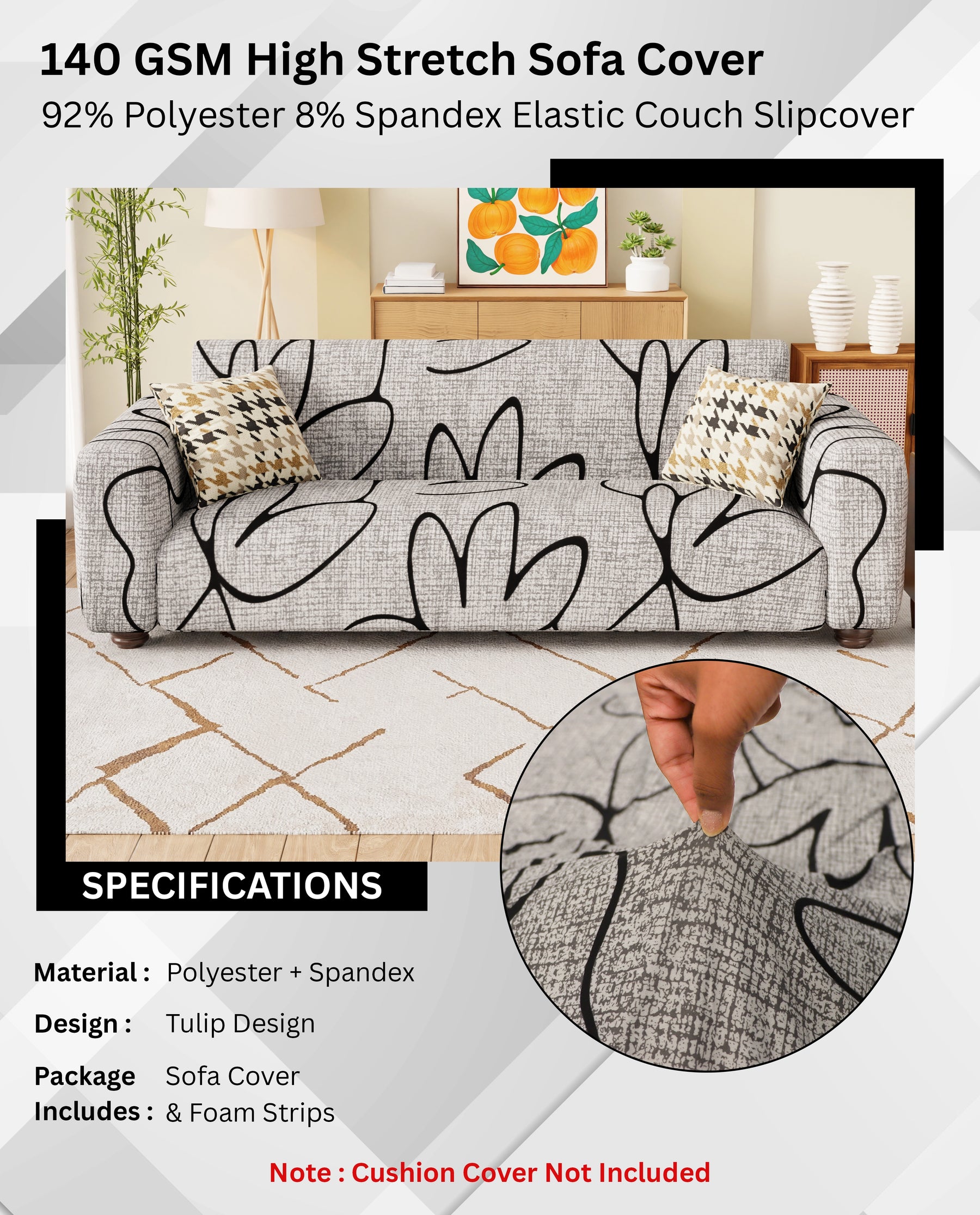 Lukzer Polyester Sofa Cover Tulip (SC-016-01)
