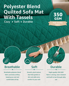 Lukzer 2 Seater Quilted Sofa Cover Mat with Tassels - Forest Green - SC-200-02T