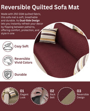 Lukzer Reversible Quilted Sofa Mat with Arms Dot Frame Maroon (SC-214-01)
