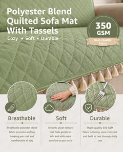 Lukzer 2 Seater Quilted Sofa Cover Mat with Tassels - Mint Green - SC-199-02T