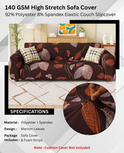 Lukzer Polyester Sofa Cover - Maroon Leaves (SC-010-01)