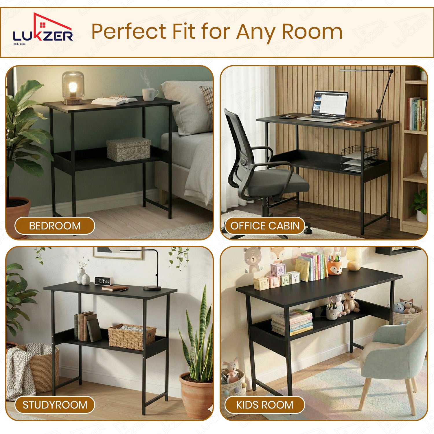 Lukzer Metal & Engineered Wood Kids Study Table with Open Shelf (MST-004S/Black & Black)