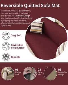 Lukzer Reversible Quilted Sofa Mat with Arms Aqua Weave Maroon (SC-218-01)