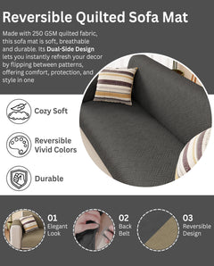 Lukzer Reversible Quilted Sofa Mat with Arms Aqua Weave Grey (SC-217-01)