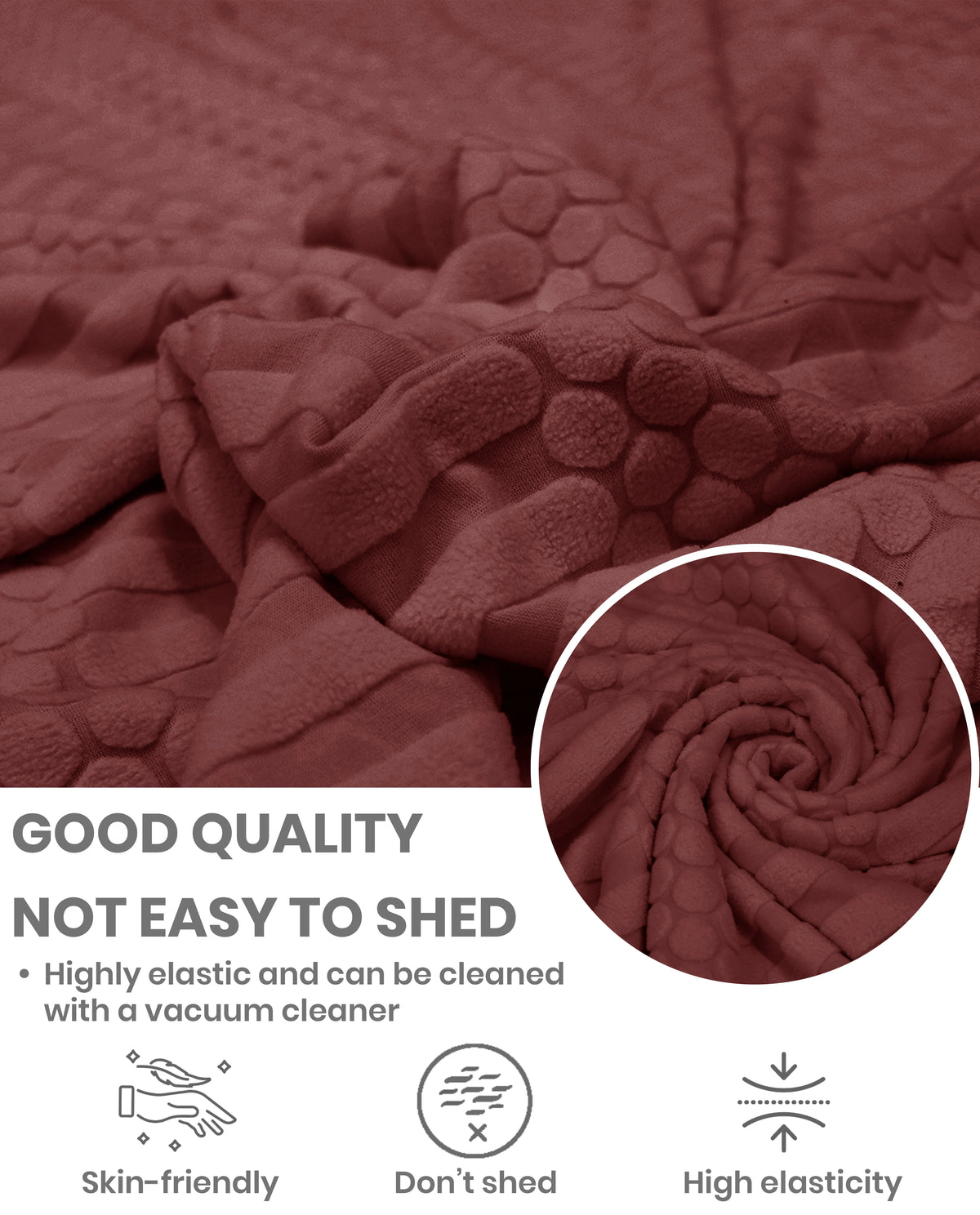 Lukzer Pastel Shades Textured Sofa Cover - Deep Maroon Dotted Stripe (SC-132-01)