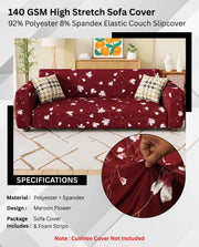 Lukzer Polyester Sofa Cover Maroon Flower (SC-009-01)
