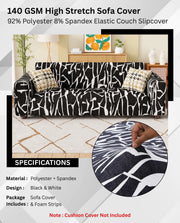 Lukzer Polyester Sofa Cover  Black & White (SC-026-01)