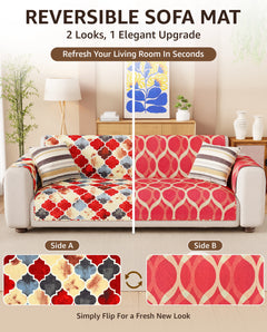 Lukzer Quilted Reversible Dessert Jewel Sofa Mat with WaveEdge Ultrasonic Cut (WITH BACK & HAND REST) - SC-202-01WB