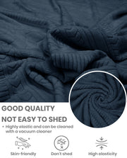 Lukzer Pastel Shades Textured Sofa Cover - Marine Blue Zigzag (SC-139-01)