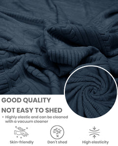 Lukzer Pastel Shades Textured Sofa Cover - Marine Blue Zigzag (SC-139-01)