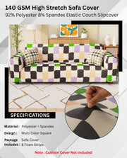 Lukzer Polyester Sofa Cover - Multi Color Square (SC-041-01)