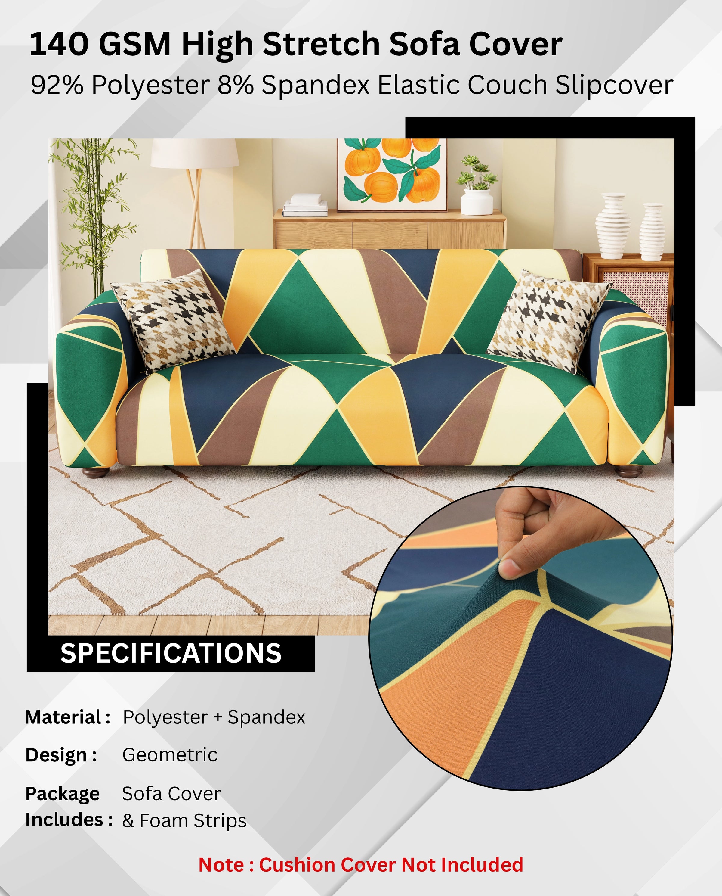 Lukzer Polyester Sofa Cover - Geometric (SC-036-01)