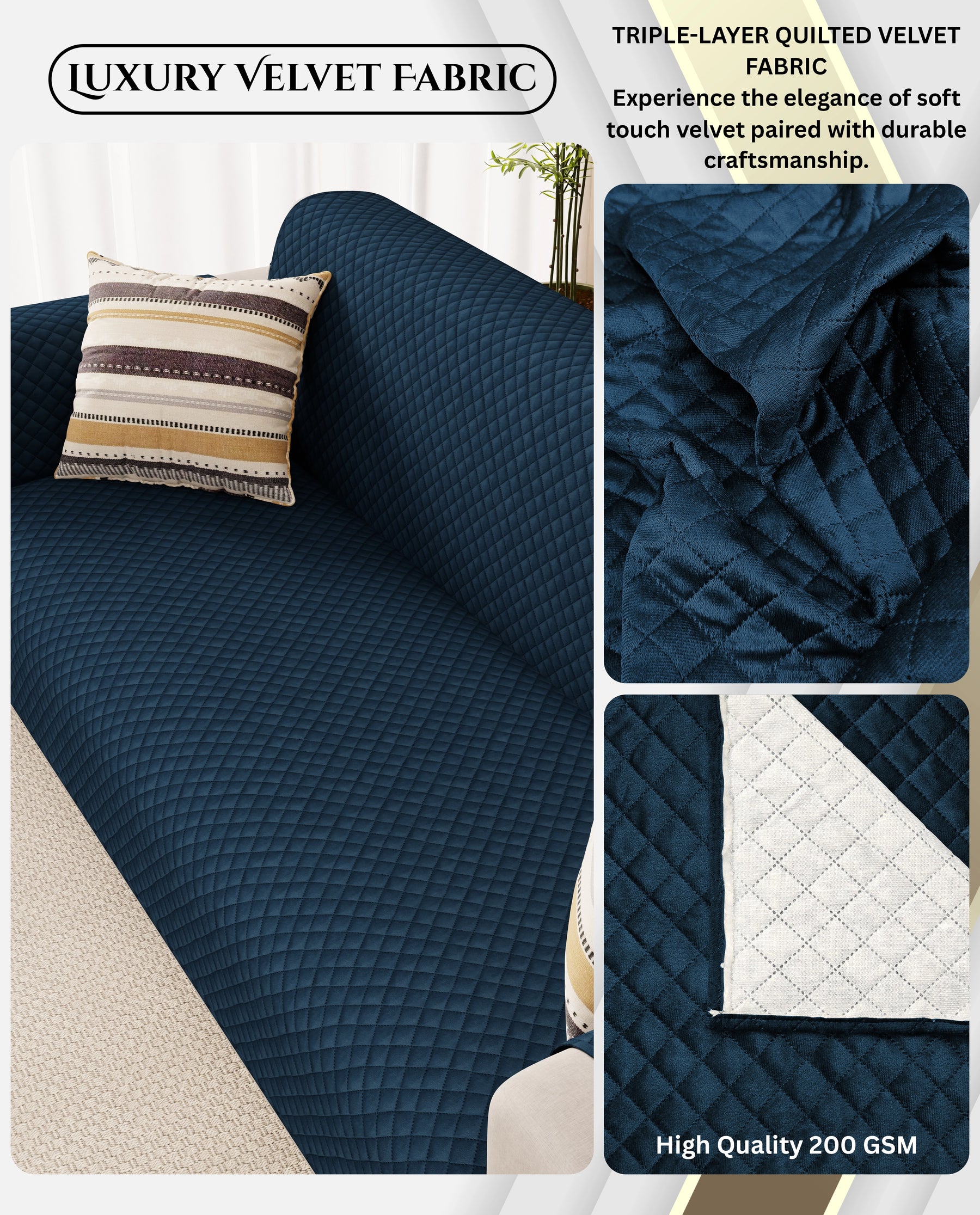Lukzer Quilted Velvet Sofa Mat Blue Indigo (SC-197-01)