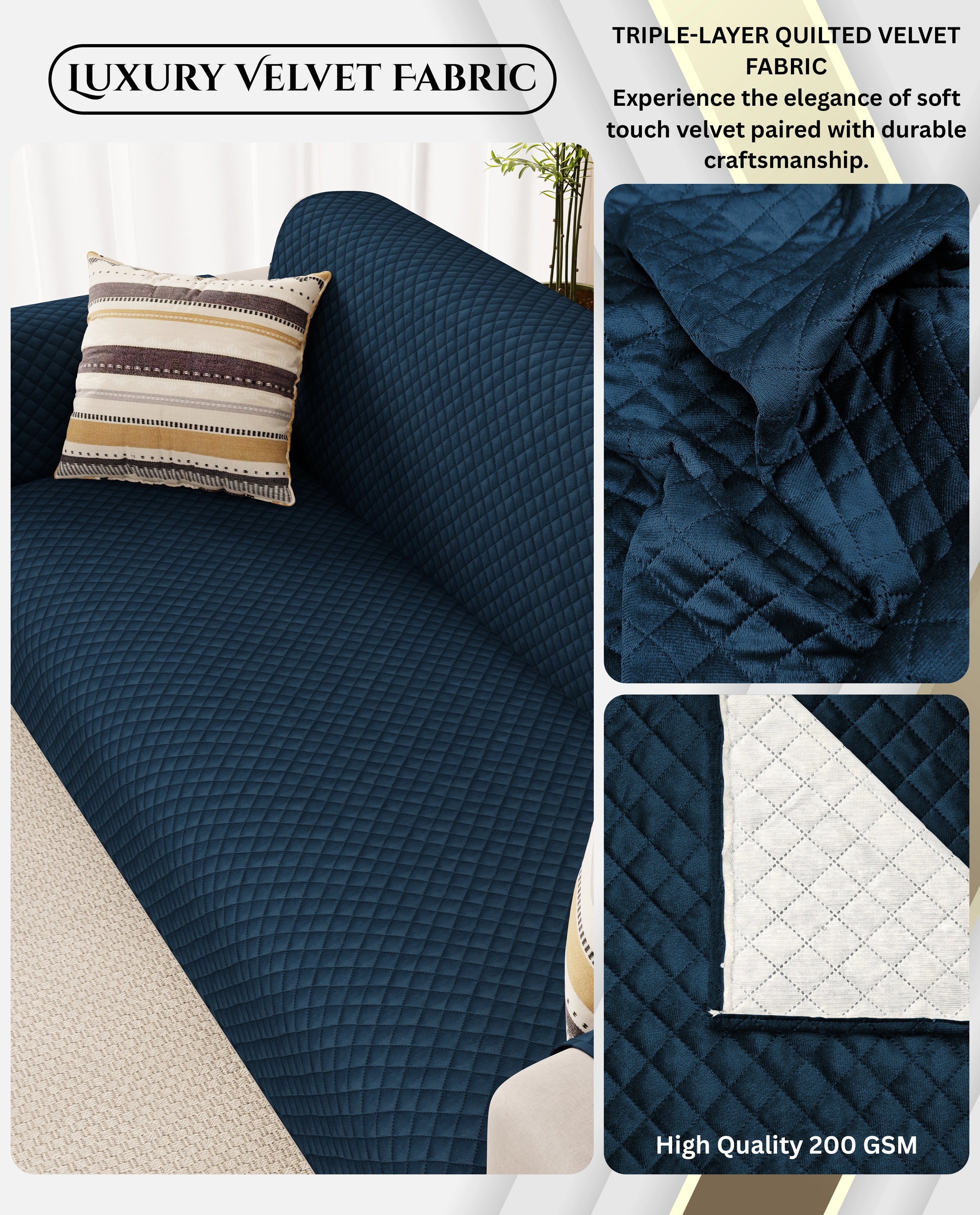 Lukzer Quilted Velvet Sofa Mat Blue Indigo (SC-197-01)