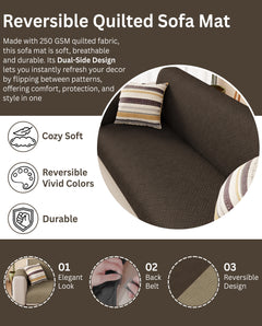 Lukzer Reversible Quilted Sofa Mat with Arms Aqua Weave Dark Brown (SC-216-01)