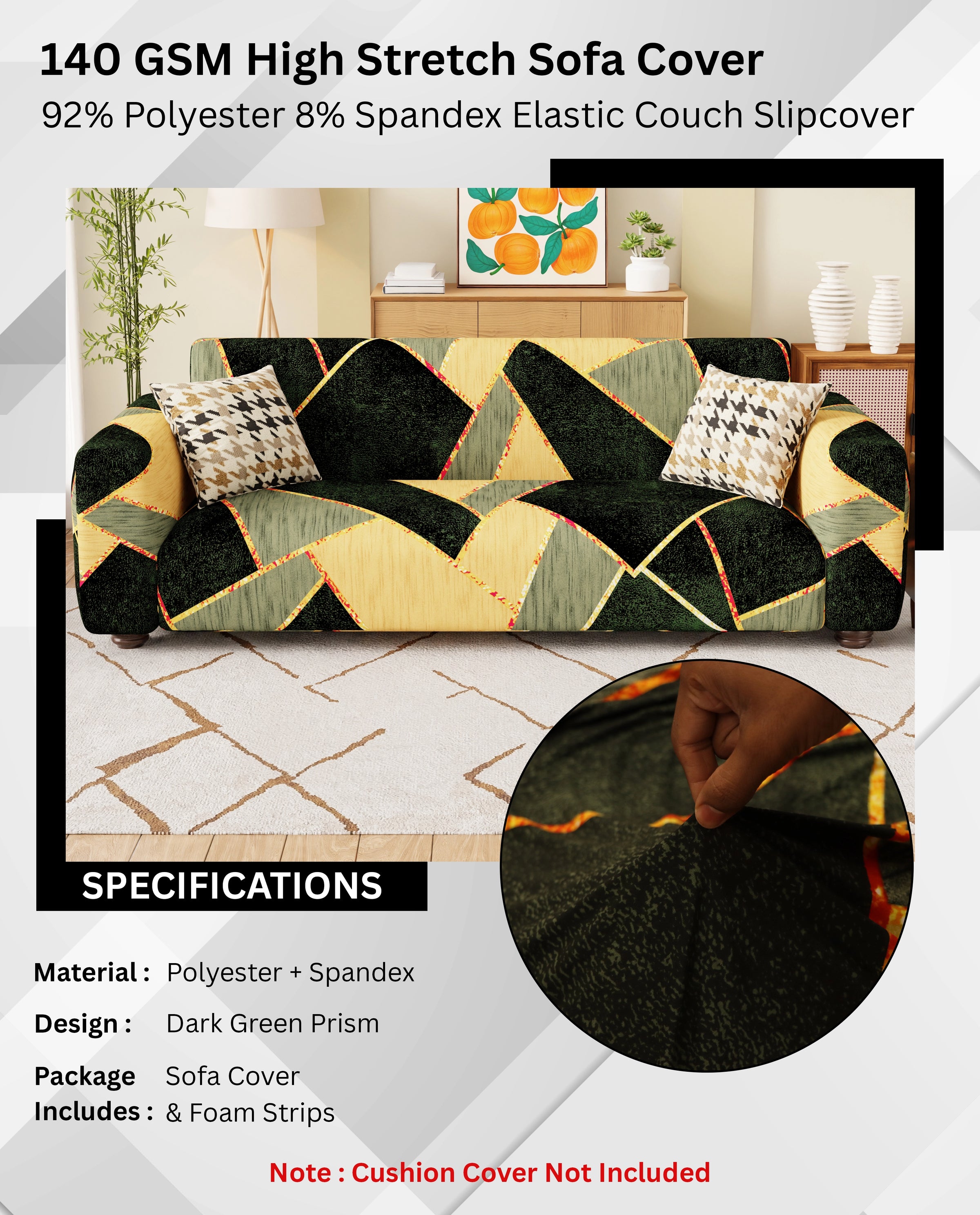 Lukzer Polyester Sofa Cover - Dark Green Prism (SC-035-01)