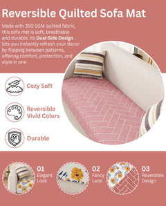 Lukzer Quilted Reversible Brick Bloom Sofa Mat with WaveEdge Ultrasonic Cut (ONLY SEAT COVER) - SC-201-01WE