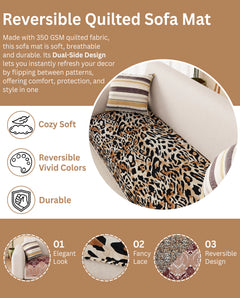 Lukzer Quilted Reversible Leopard Print Sofa Mat with WaveEdge Ultrasonic Cut (ONLY SEAT COVER) - SC-220-01WE