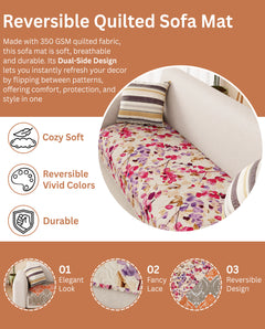 Lukzer Quilted Reversible Royal Petals Sofa Mat with WaveEdge Ultrasonic Cut (ONLY SEAT COVER) - SC-219-01WE