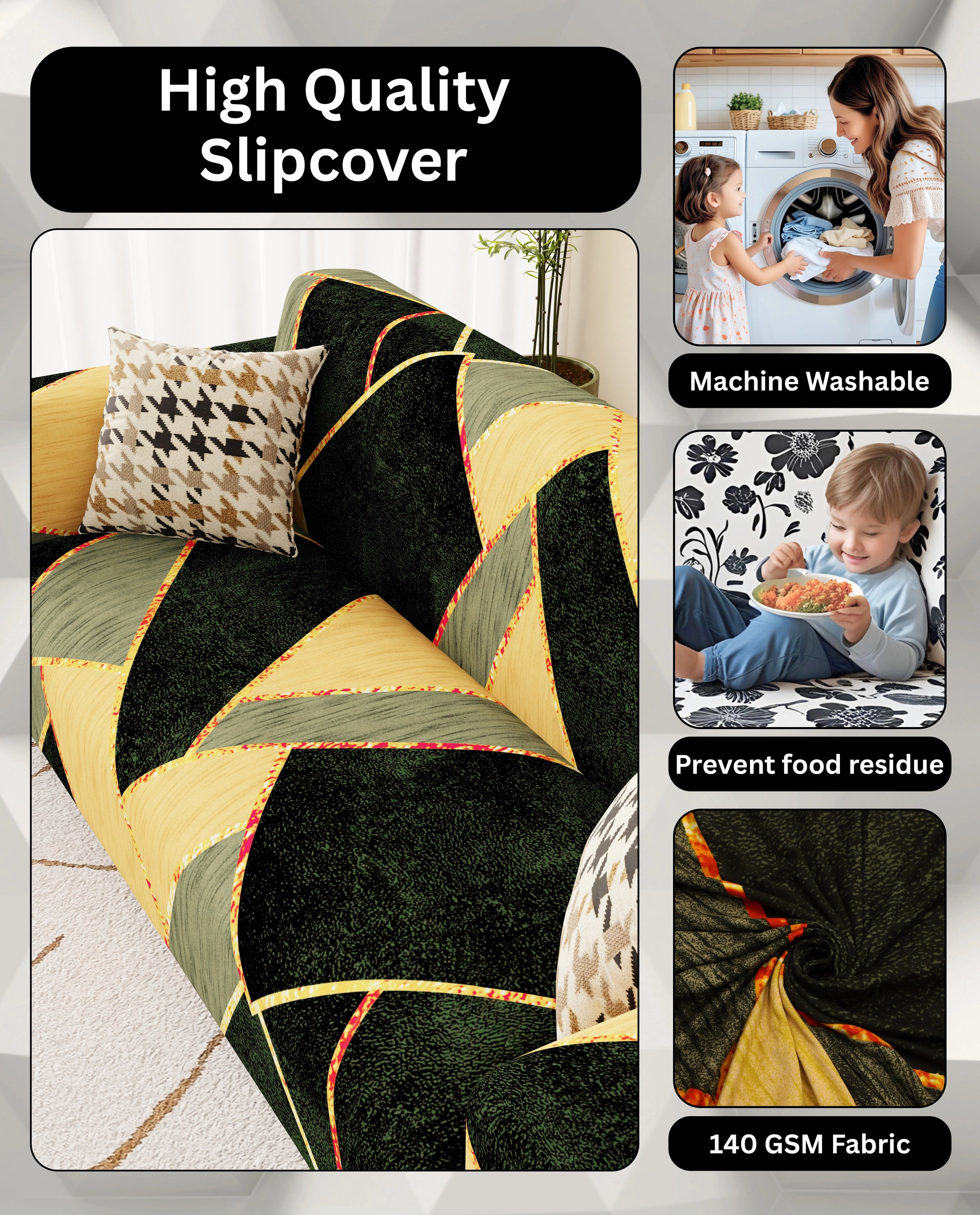 Lukzer Polyester Sofa Cover - Dark Green Prism (SC-035-01)