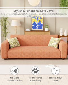 Lukzer Pastel Shades Textured Sofa Cover - Orange Starlight Grid (SC-142-01)