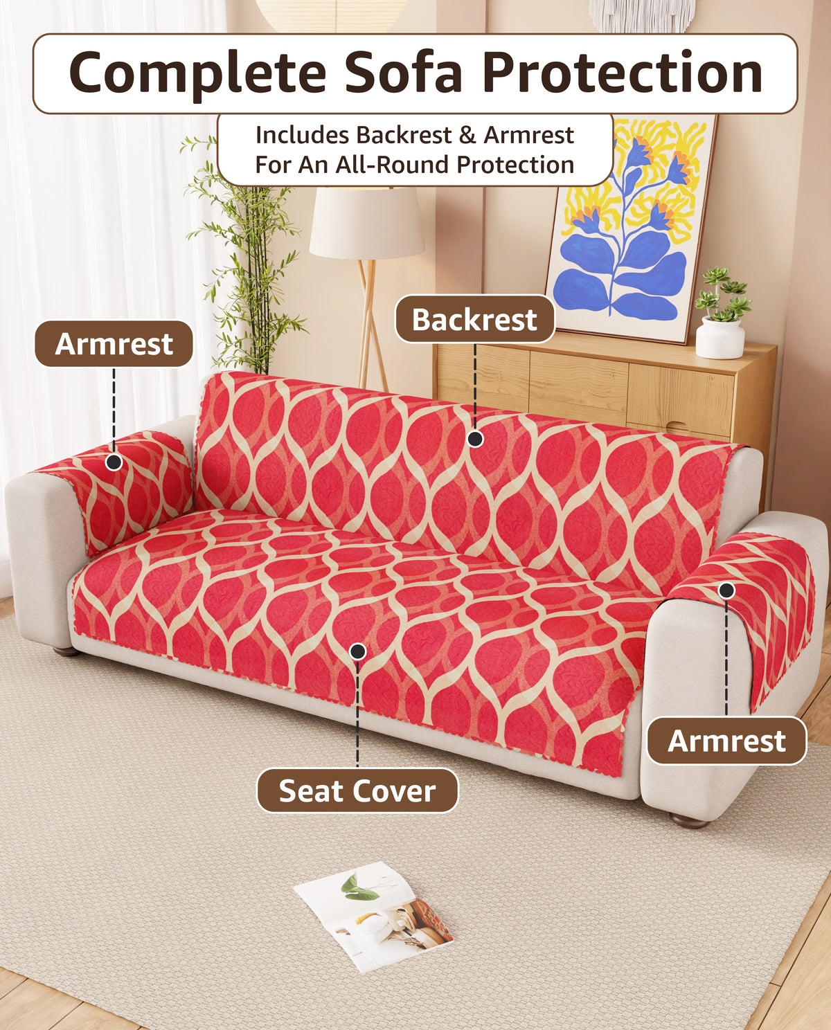 Lukzer Quilted Reversible Dessert Jewel Sofa Mat with WaveEdge Ultrasonic Cut (WITH BACK & HAND REST) - SC-202-01WB