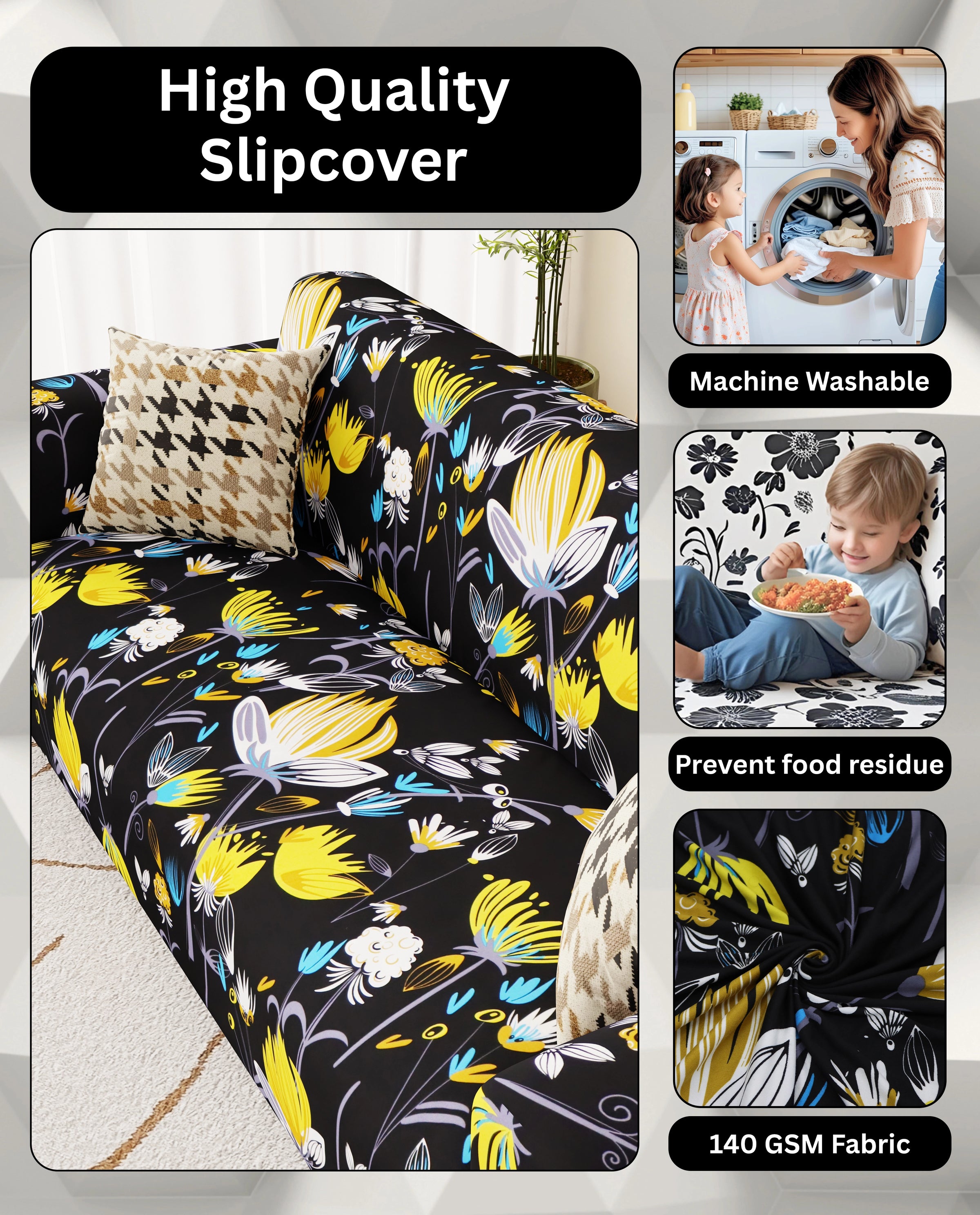 Lukzer Polyester Sofa Cover Yellow Lotus (SC-019-01)