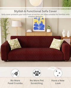 Lukzer Pastel Shades Textured Sofa Cover Deep Maroon Grid Maze (SC-109-01)