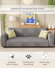 Lukzer Pastel Shades Textured Sofa Cover - Dark Grey Square Knit (SC-178-01)