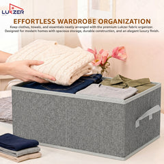 Lukzer 3Pcs Grey Foldable Clothes Organiser Storage Box (Jute)