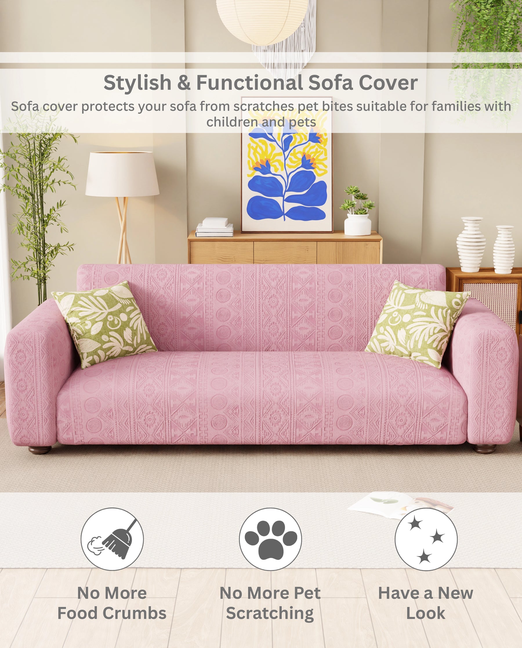Lukzer Pastel Shades Textured Sofa Cover - Pink Tribal Design (SC-073-01)