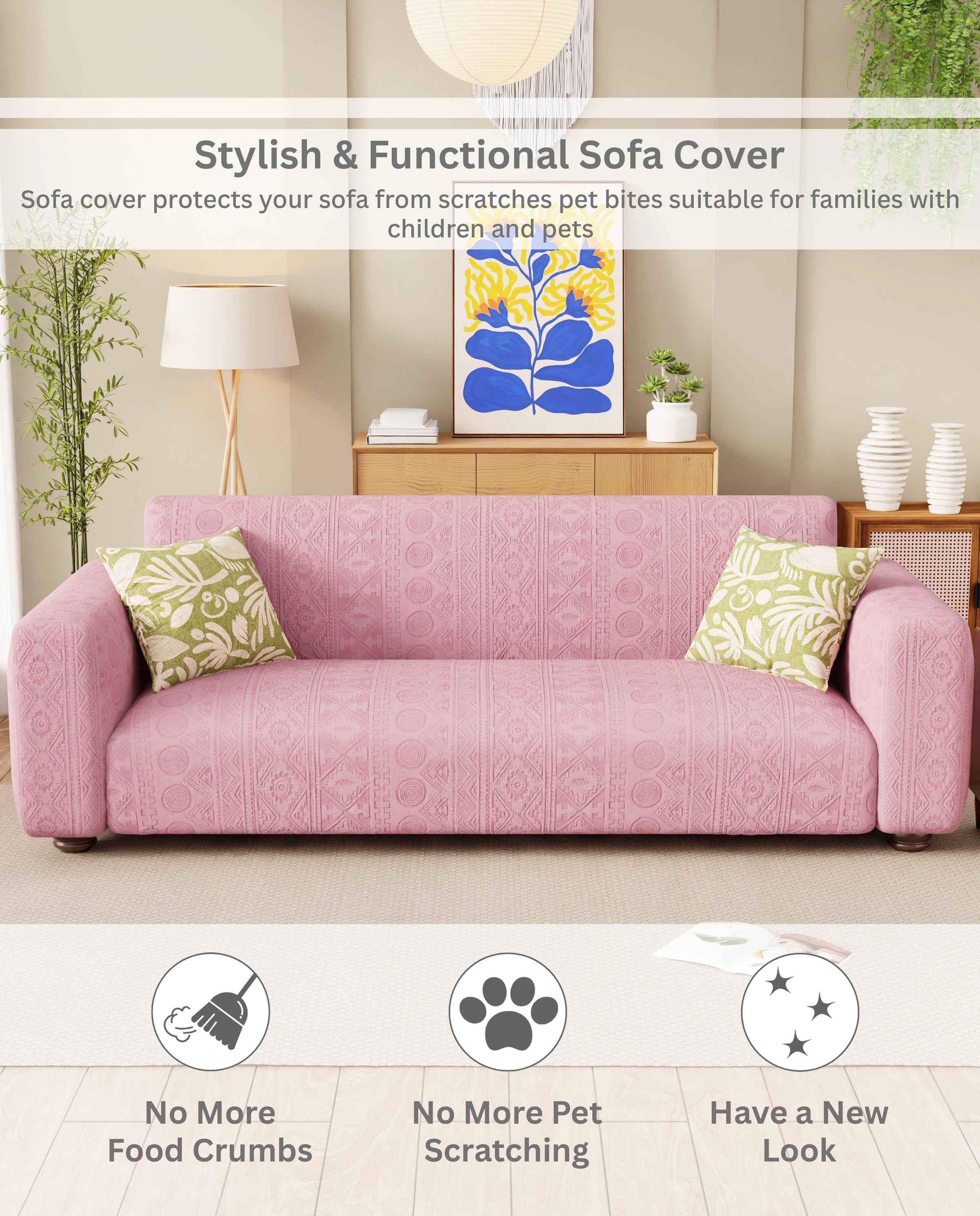 Lukzer Pastel Shades Textured Sofa Cover - Pink Tribal Design (SC-073-01)