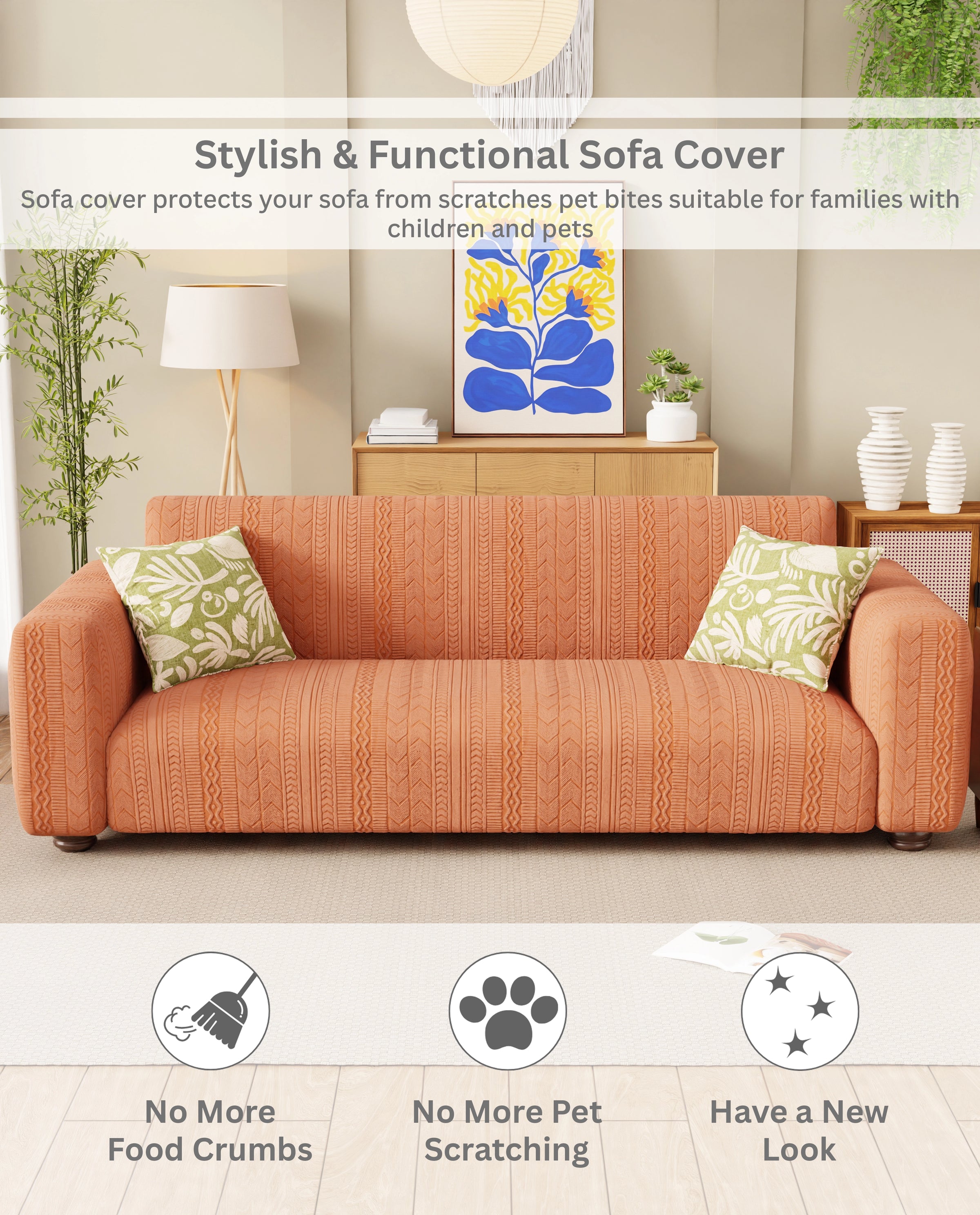 Lukzer Pastel Shades Textured Sofa Cover - Orange Zigzag (SC-079-01)