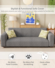 Lukzer Pastel Shades Textured Sofa Cover Dark Grey Grid Maze (SC-104-01)