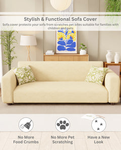 Lukzer Pastel Shades Textured Sofa Cover - Yellow Leaf Trail (SC-126-01)