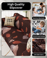 Lukzer Polyester Sofa Cover - Maroon Leaves (SC-010-01)