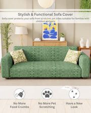 Lukzer Pastel Shades Textured Sofa Cover - Green Tribal Design (SC-071-01)