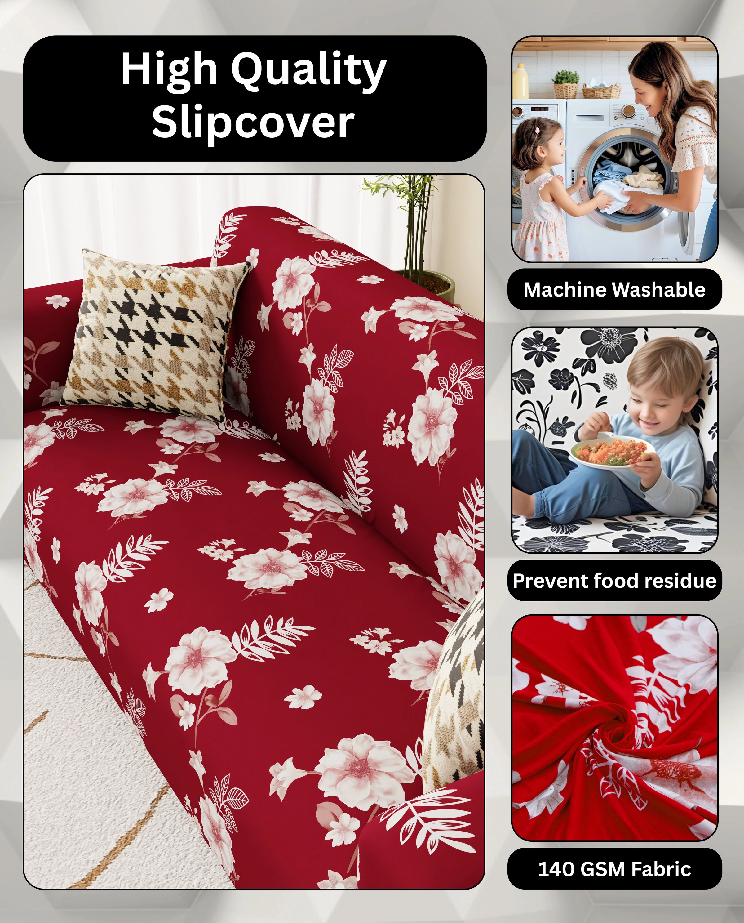 Lukzer Polyester Sofa Cover Red Flower (SC-014-01)