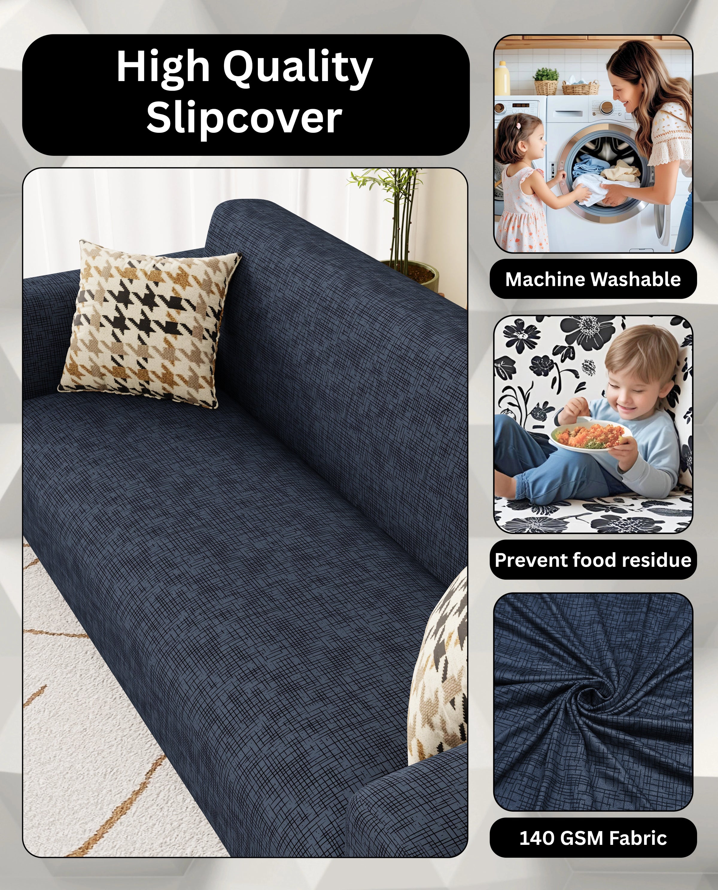 Lukzer Polyester Sofa Cover  Dark Blue Lining (SC-023-01)