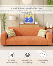 Lukzer Pastel Shades Textured Sofa Cover - Orange Diamond (SC-155-01)